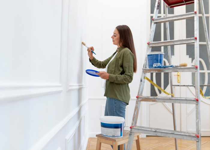medium shot woman painting wall home 23 2149098981 medium shot woman painting wall home 23 2149098981